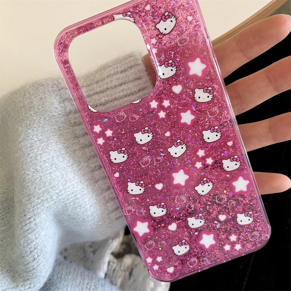 Glitter Stars Hello Kitty iPhone Case