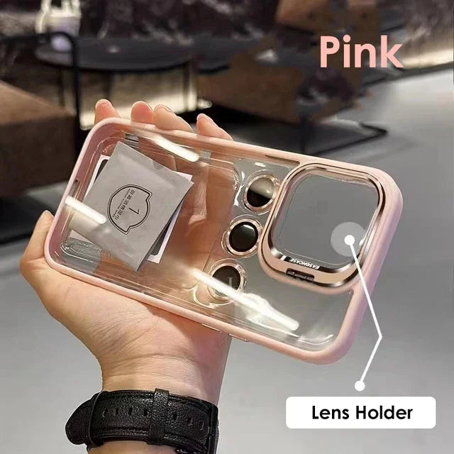 Metal Ring Lens Protector Stand Case For iPhone
