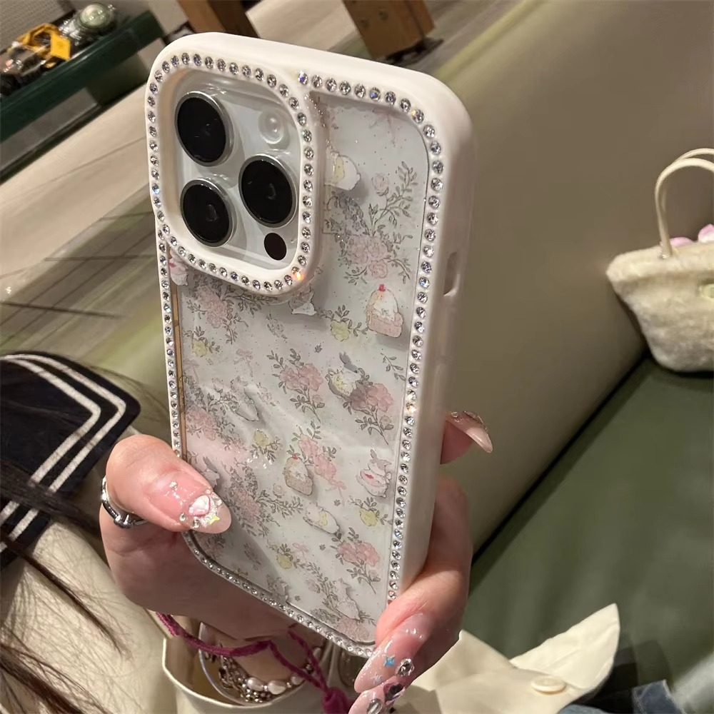 Bunny & Flower iPhone Case with Swarovski Crystal Borders