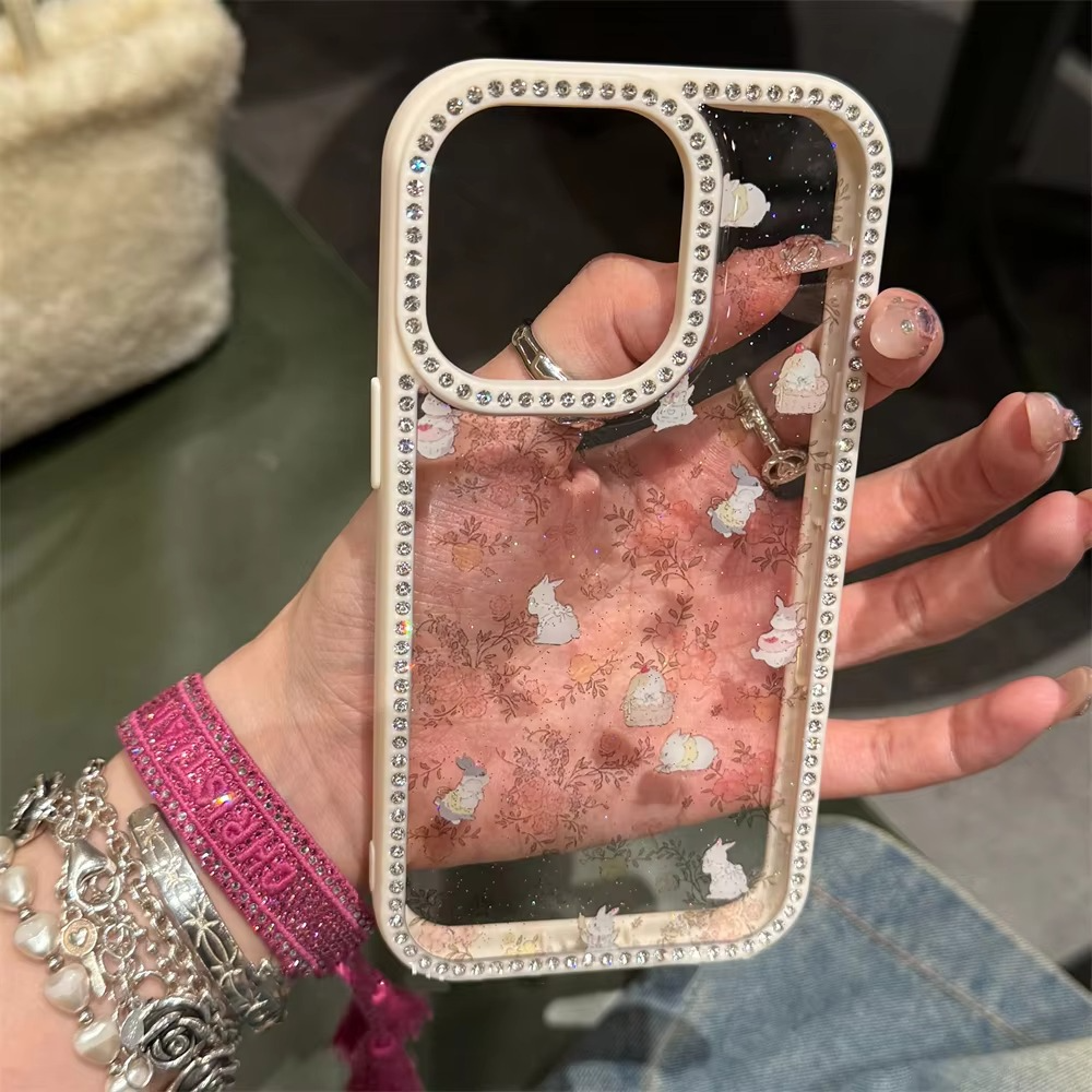 Bunny & Flower iPhone Case with Swarovski Crystal Borders