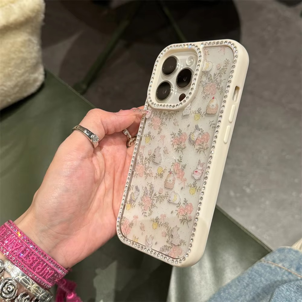 Bunny & Flower iPhone Case with Swarovski Crystal Borders