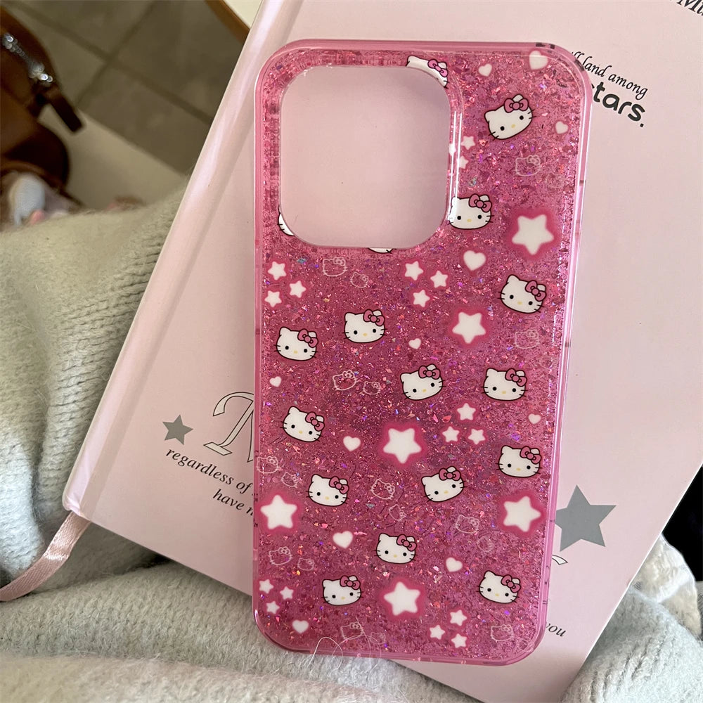 Glitter Stars Hello Kitty iPhone Case