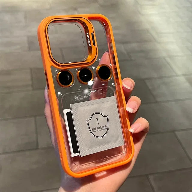 Metal Ring Lens Protector Stand Case For iPhone