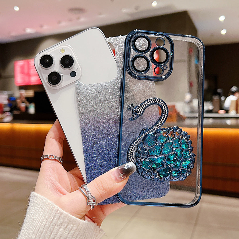 Crystal Swan glitter quicksand Case with Camera protector