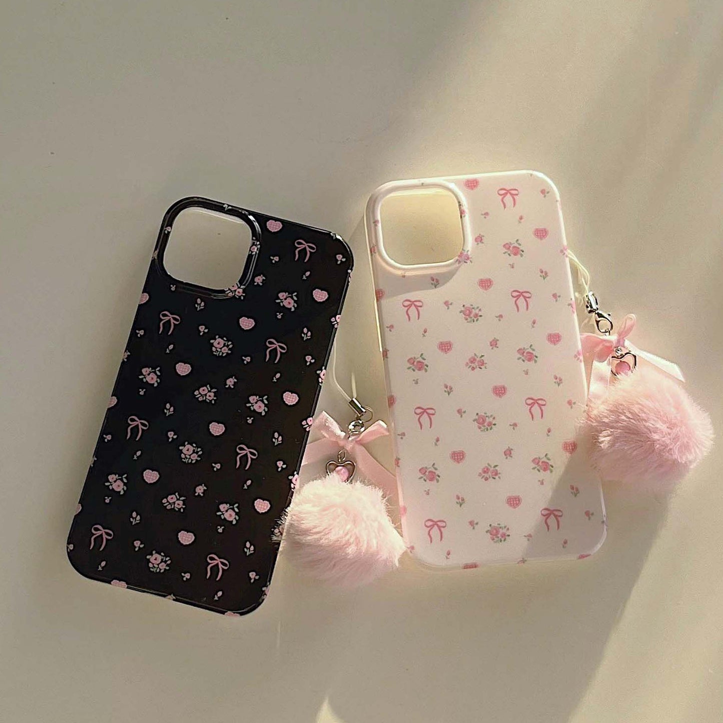 Pink flower plush bow iPhone Case