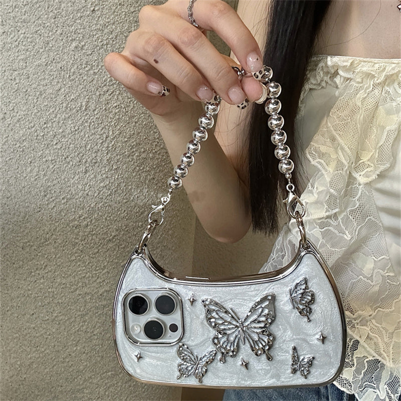 3D Butterfly Handbag Pearl Chain iPhone Case