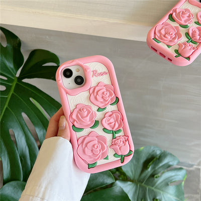 3D Pink Rose Silicone Case for iPhone