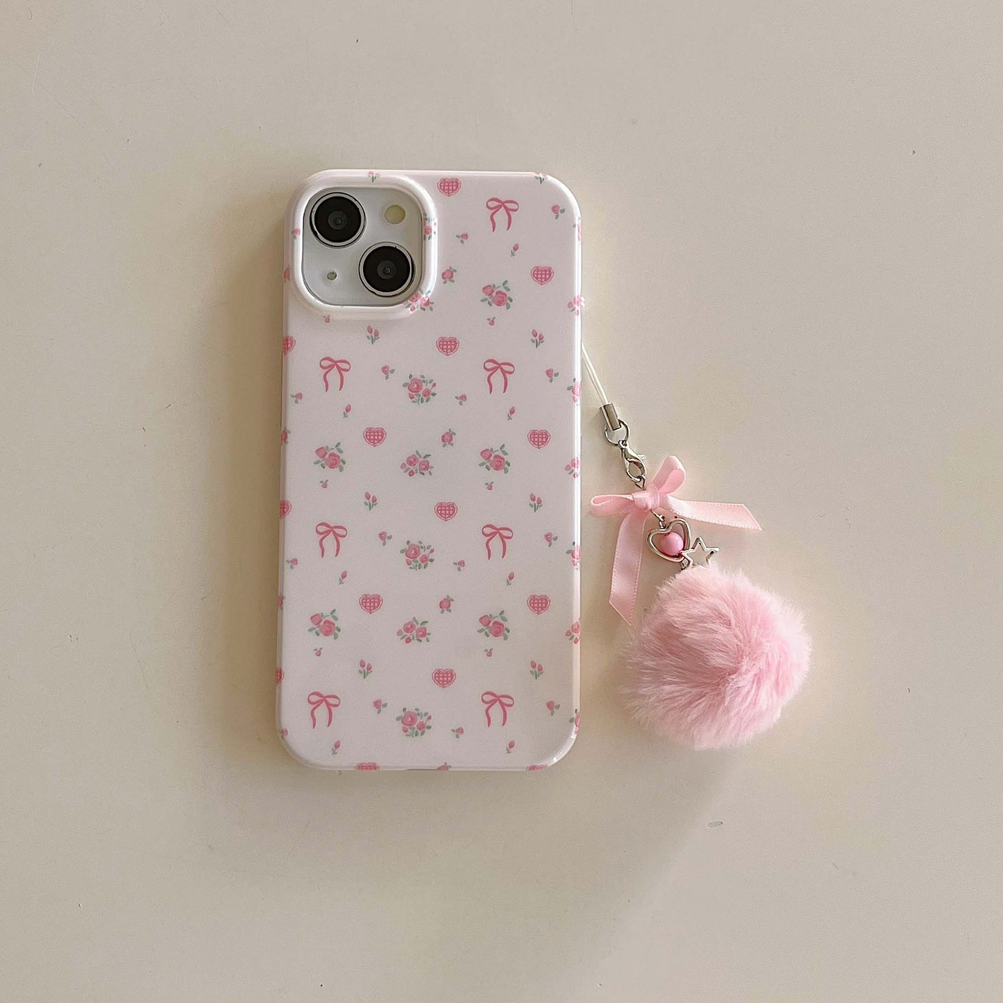 Pink flower plush bow iPhone Case