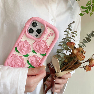 3D Pink Rose Silicone Case for iPhone