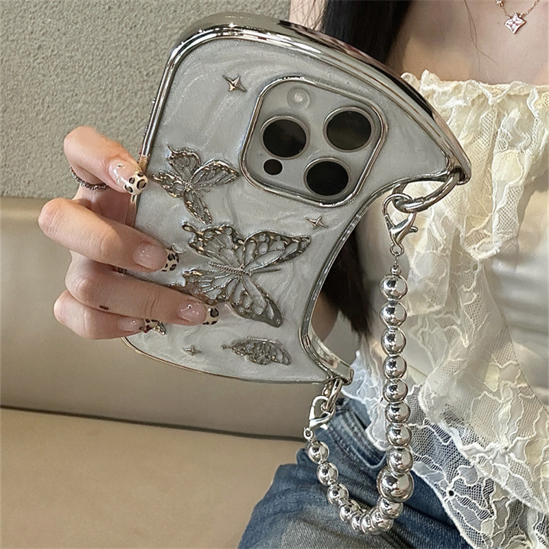 3D Butterfly Handbag Pearl Chain iPhone Case