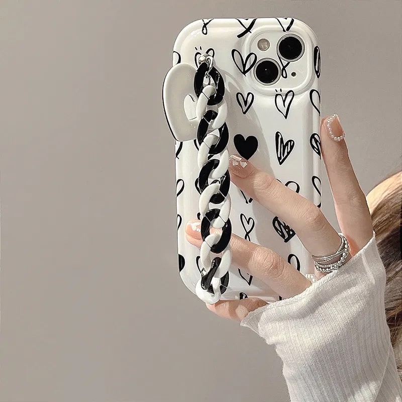 Graffiti Sketch Heart Soft Case for iPhone with Bracelet