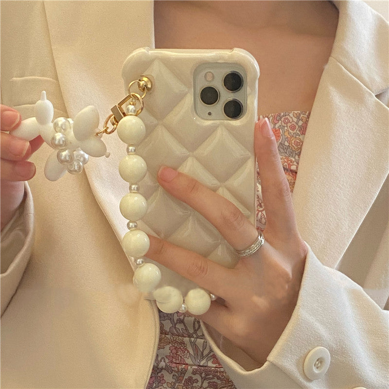 Luxury Pearl Dog Pendant Bracelet iPhone Case With Chain