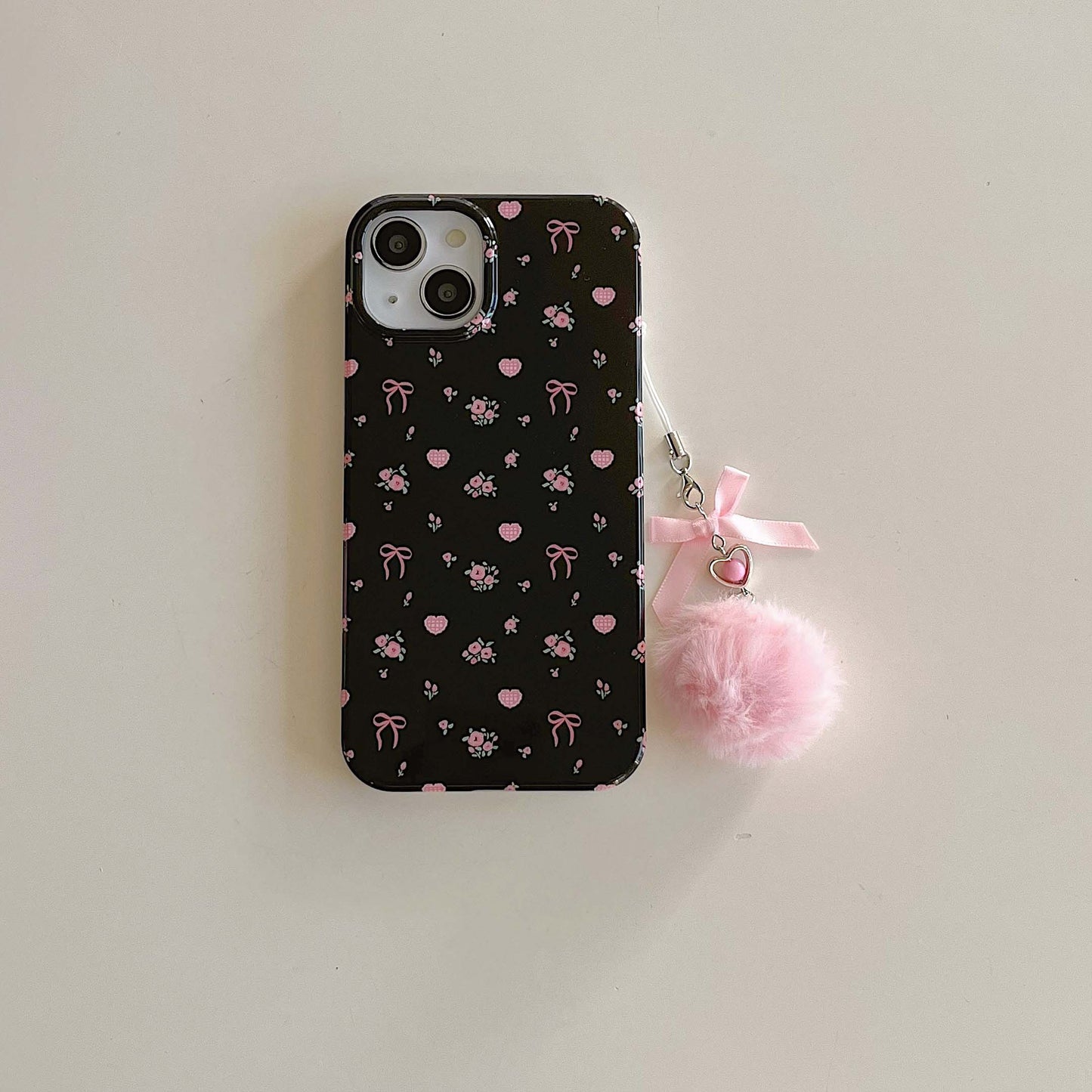 Pink flower plush bow iPhone Case