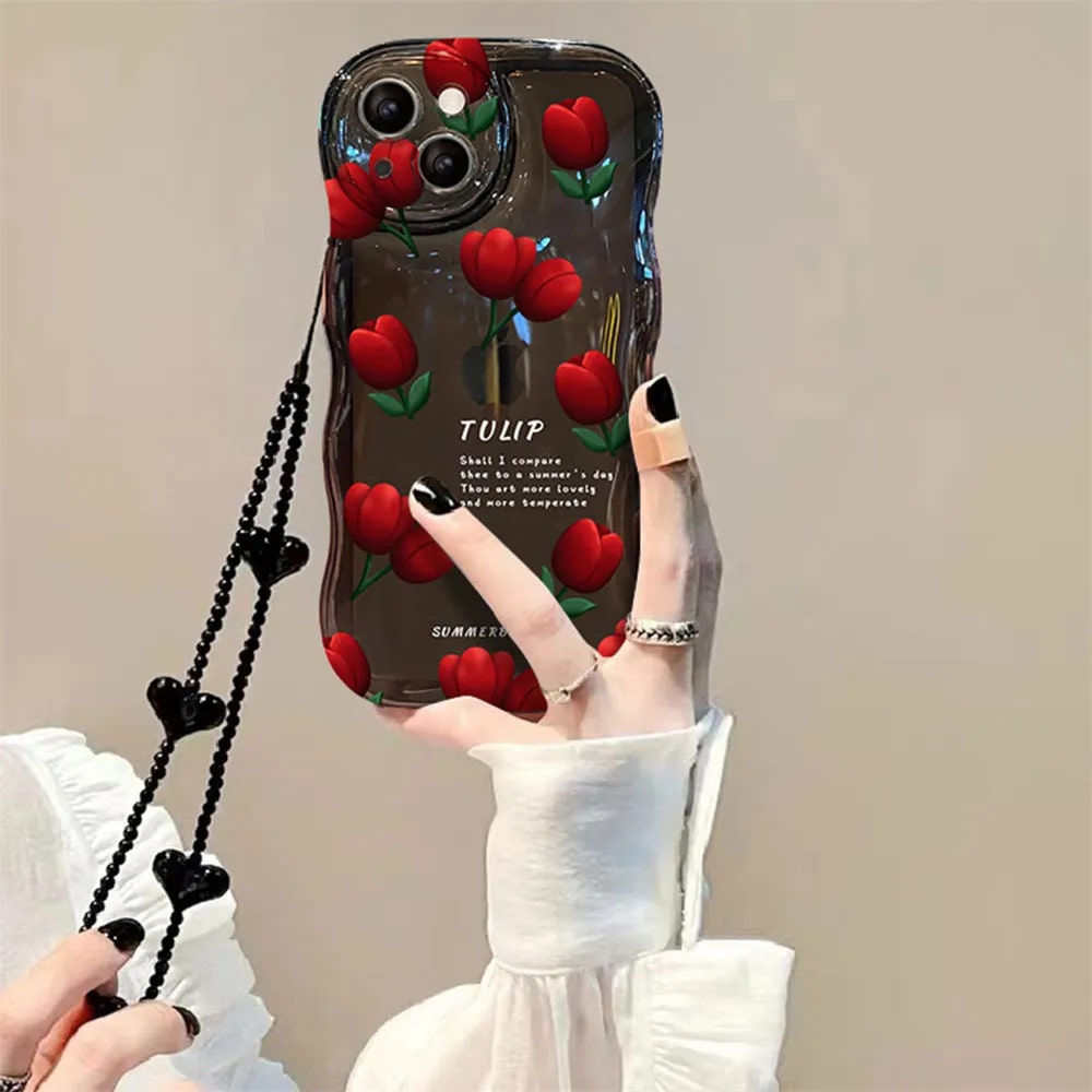 Wave Rose Flower IPhone Case With Tulips