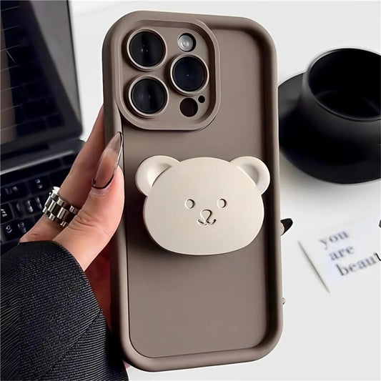 Luxury Cute Cartoon iPhone Case With Metal Bear Stand Holder