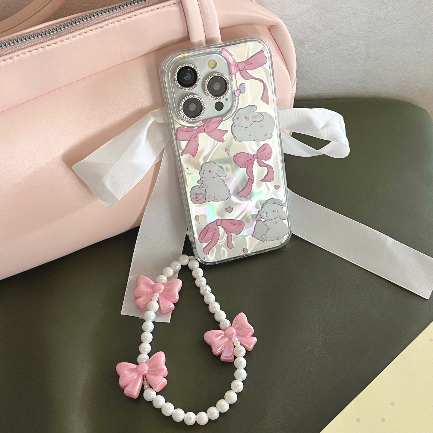 Pink sweetheart bow iPhone Case with lanyard