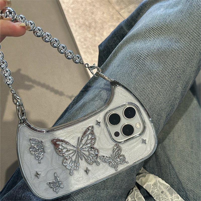 3D Butterfly Handbag Pearl Chain iPhone Case