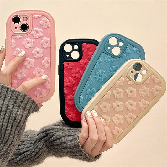 3D Fur Flower Silicone Phone Case For iPhone