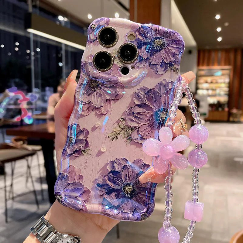 Flower pattern Soft silicone phone case With chain