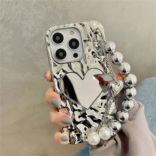 Water Ripple Plating Soft Case For iPhone With Mirror Heart