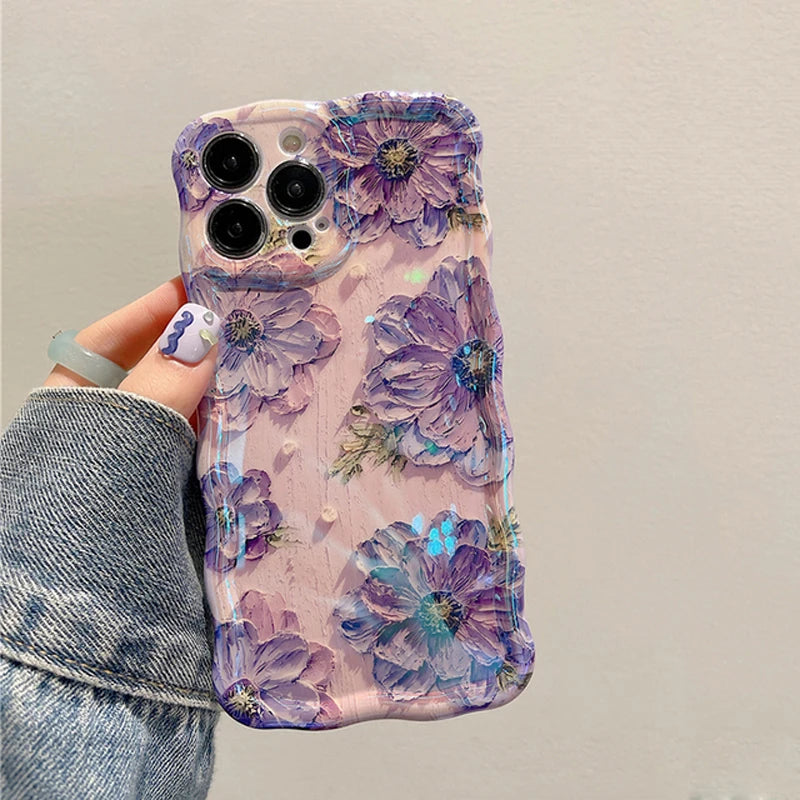 Laser Blue Light Flowers Phone Case