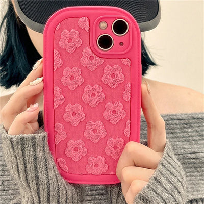 3D Fur Flower Silicone Phone Case For iPhone