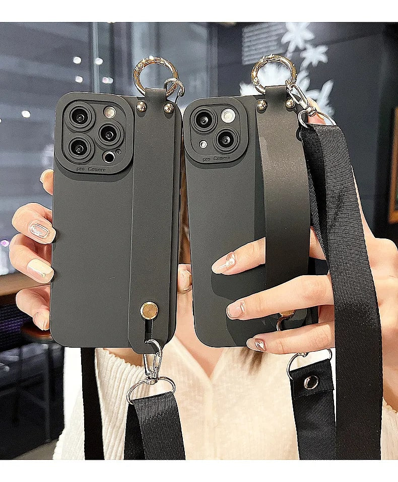 Luxury Lanyard Holder Soft silicone Case For iPhone with Lens protection