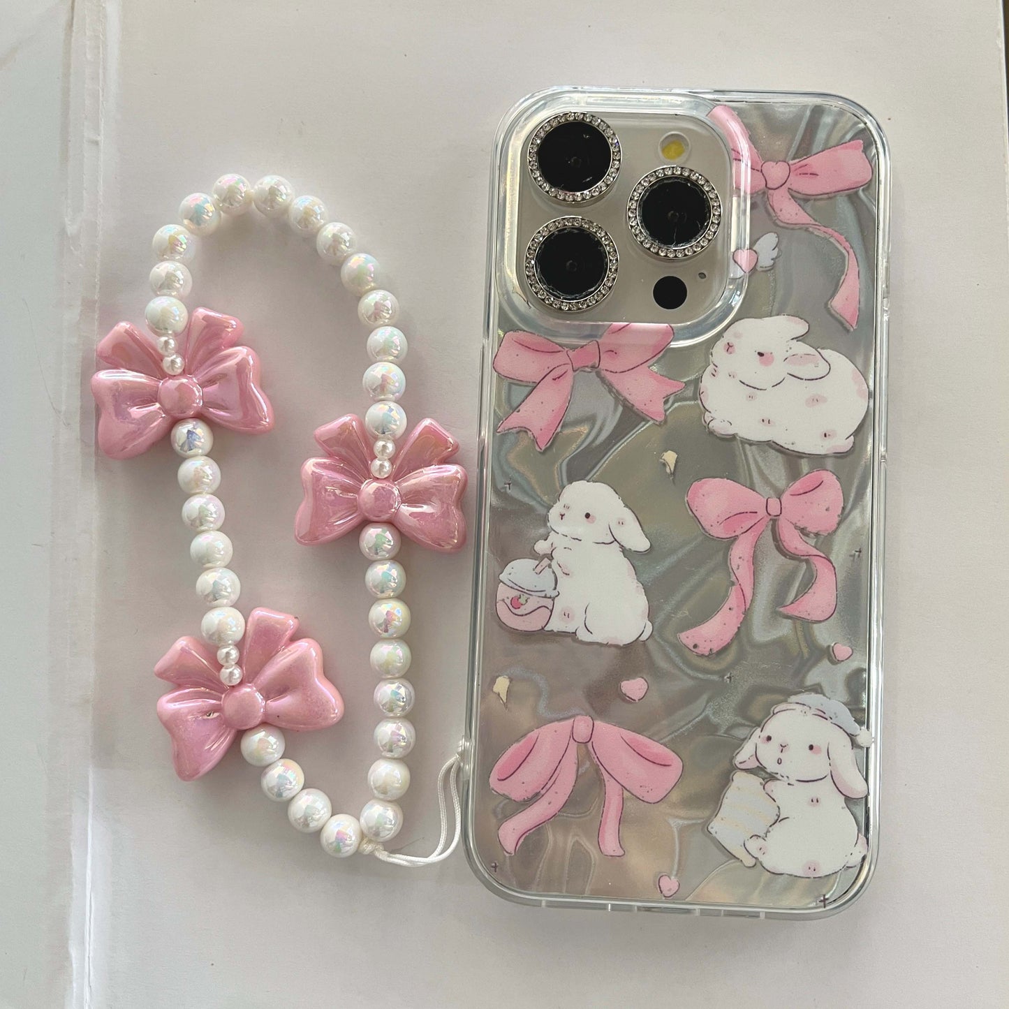 Pink sweetheart bow iPhone Case with lanyard