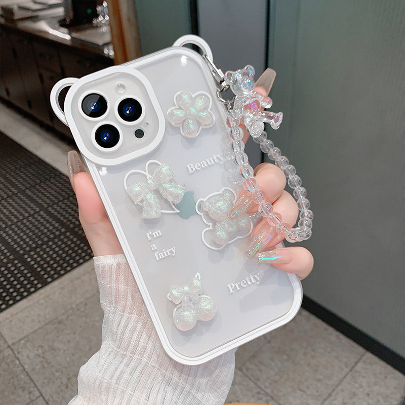 3D clear Bear Bead Bracelet iPhone Case