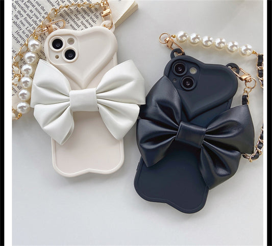 Luxury Heart & Leather Bow Bracelet Chain Phone Case