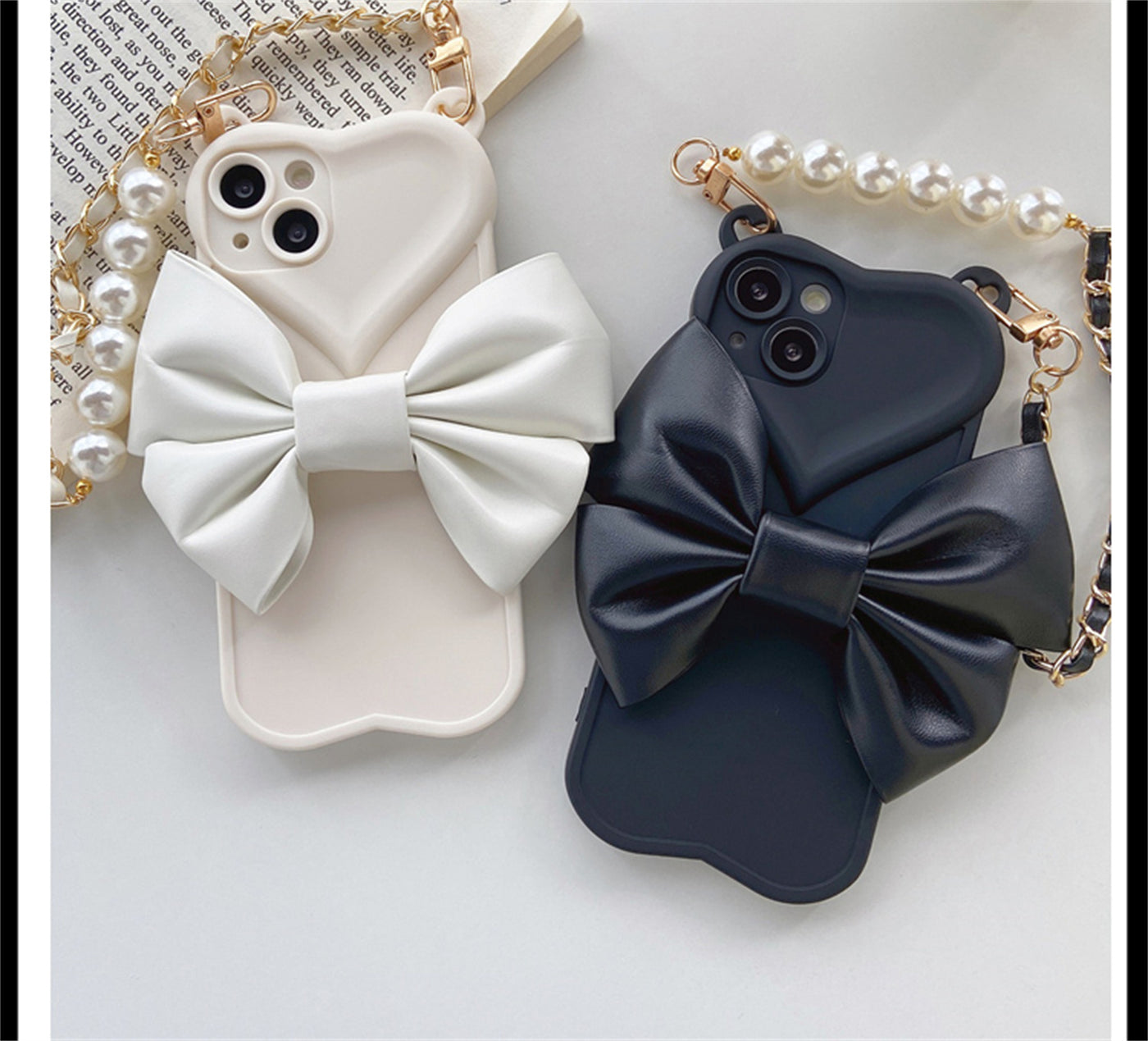 Luxury Heart & Leather Bow Bracelet Chain Phone Case