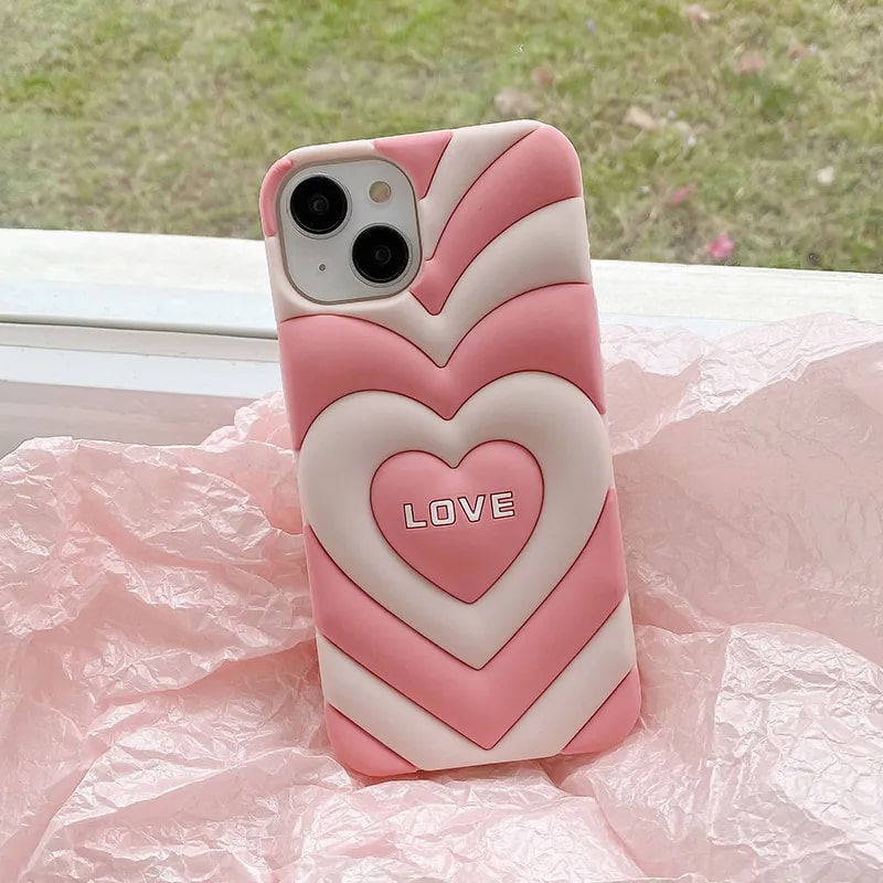 3D Heart Shaped Soft Silicone Protective iPhone Cover