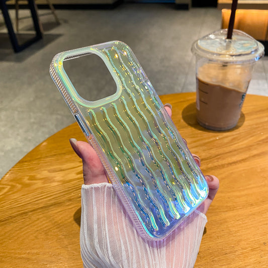 Wave Pattern Transparent Glitter Gradient Phone Case For iPhone