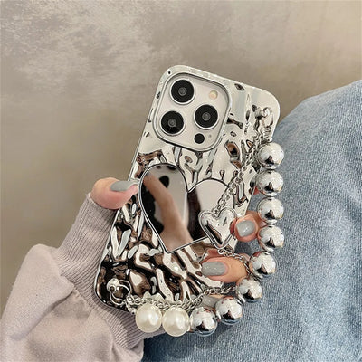 Water Ripple Plating Soft Case For iPhone With Mirror Heart
