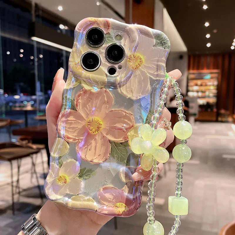 Flower pattern Soft silicone phone case With chain