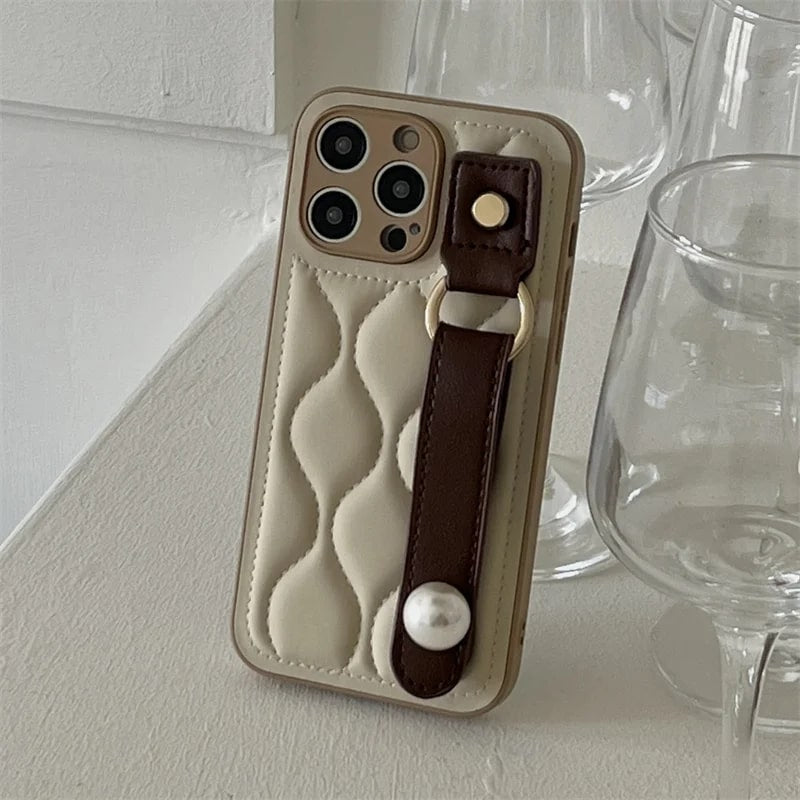 Ripple Pearl Wrist Strap Phone Case for iPhone