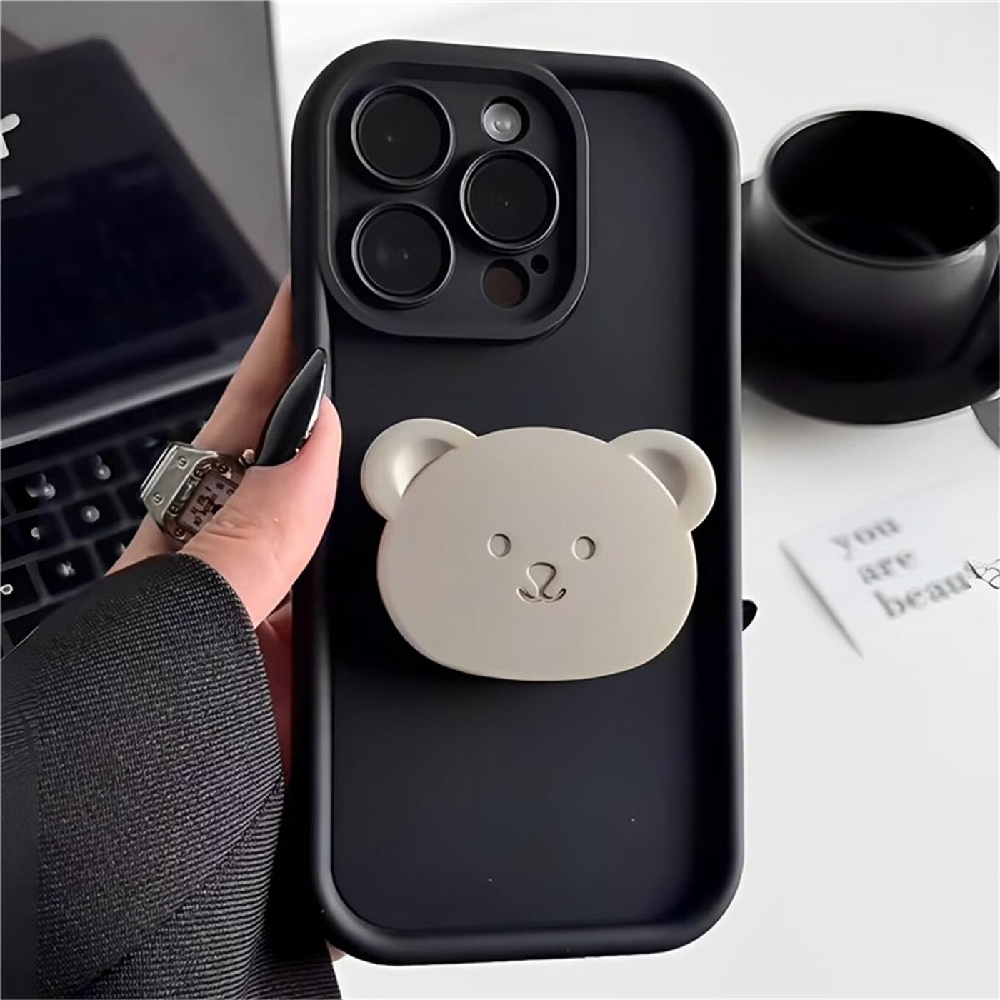 Luxury Cute Cartoon iPhone Case With Metal Bear Stand Holder