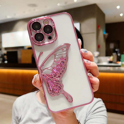 Shiny Glitter Quicksand Butterfly Clear Silicone Phone Case For iPhone