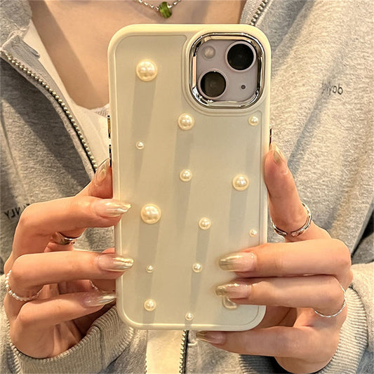 3D White Pearl Phone Case For iPhone With Lens Protective Soft Cover