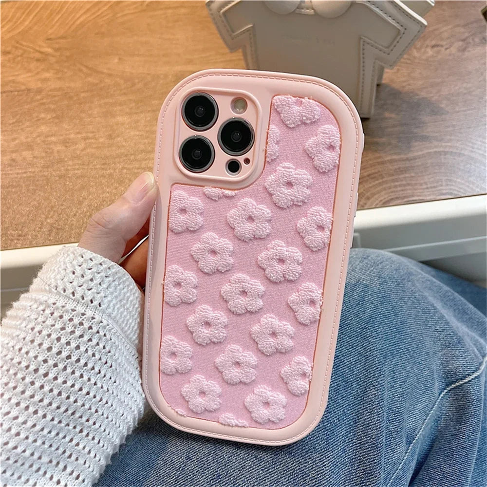 3D Fur Flower Silicone Phone Case For iPhone