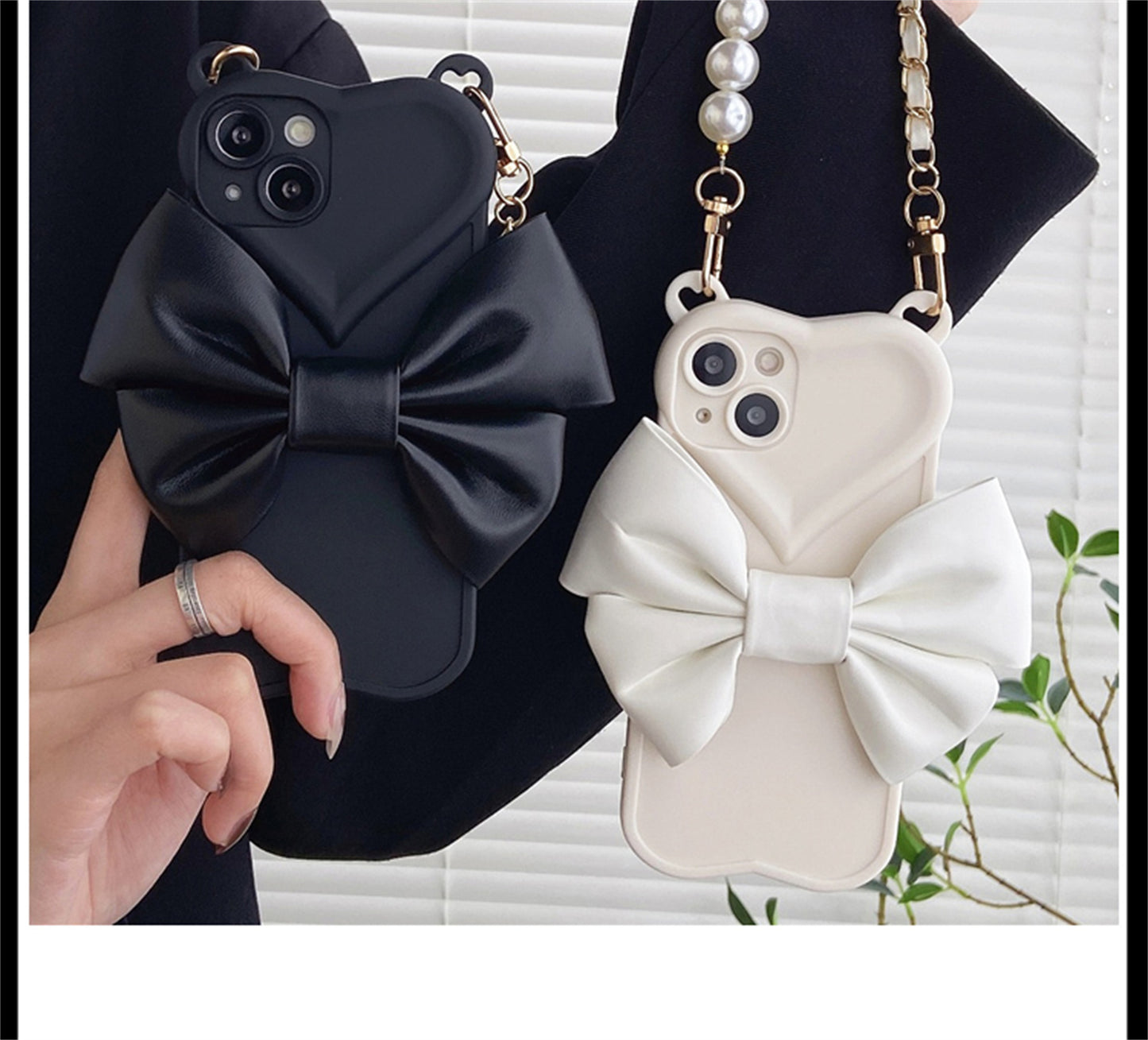 Luxury Heart & Leather Bow Bracelet Chain Phone Case