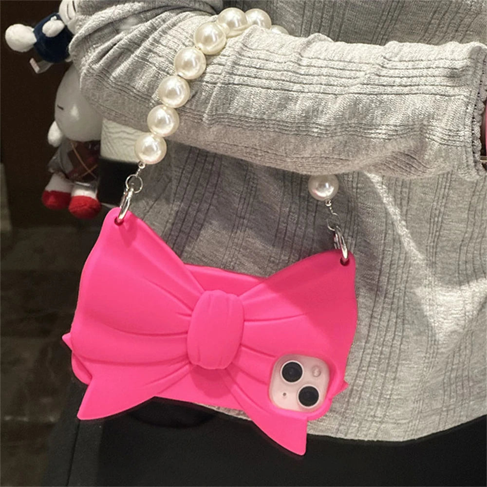 Pink Bowknot Handbag Silicone Phone Case